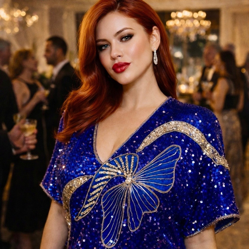 Vintage‎ Jean For Joseph Le Bon Silk Sequin Butterfly Top Blouse